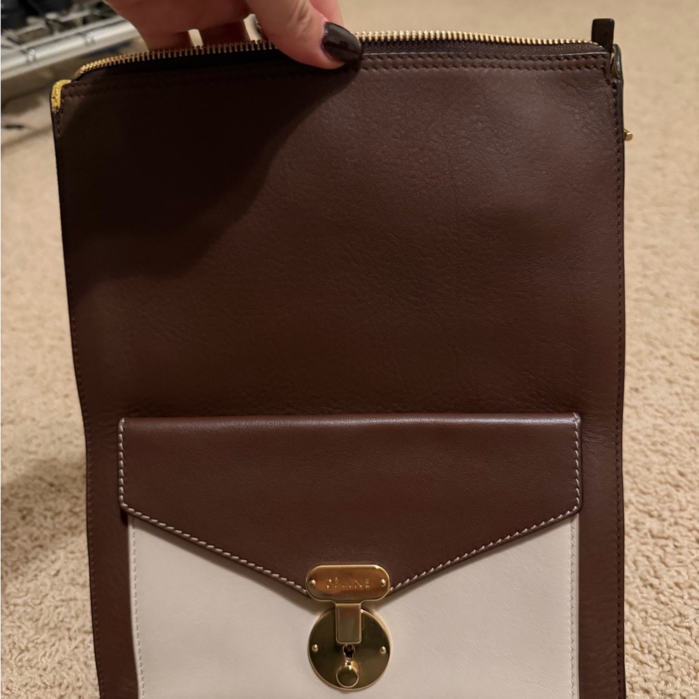 Celine shoulder Bag in Brown and Cream with Gold Accents - Picture 9 of 11